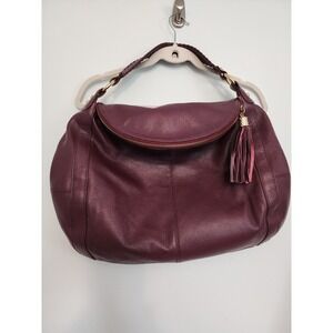 Onna Ehrlich Plum Pebbled Leather Hobo Bag Whipstitch Tassel Gold Hardware